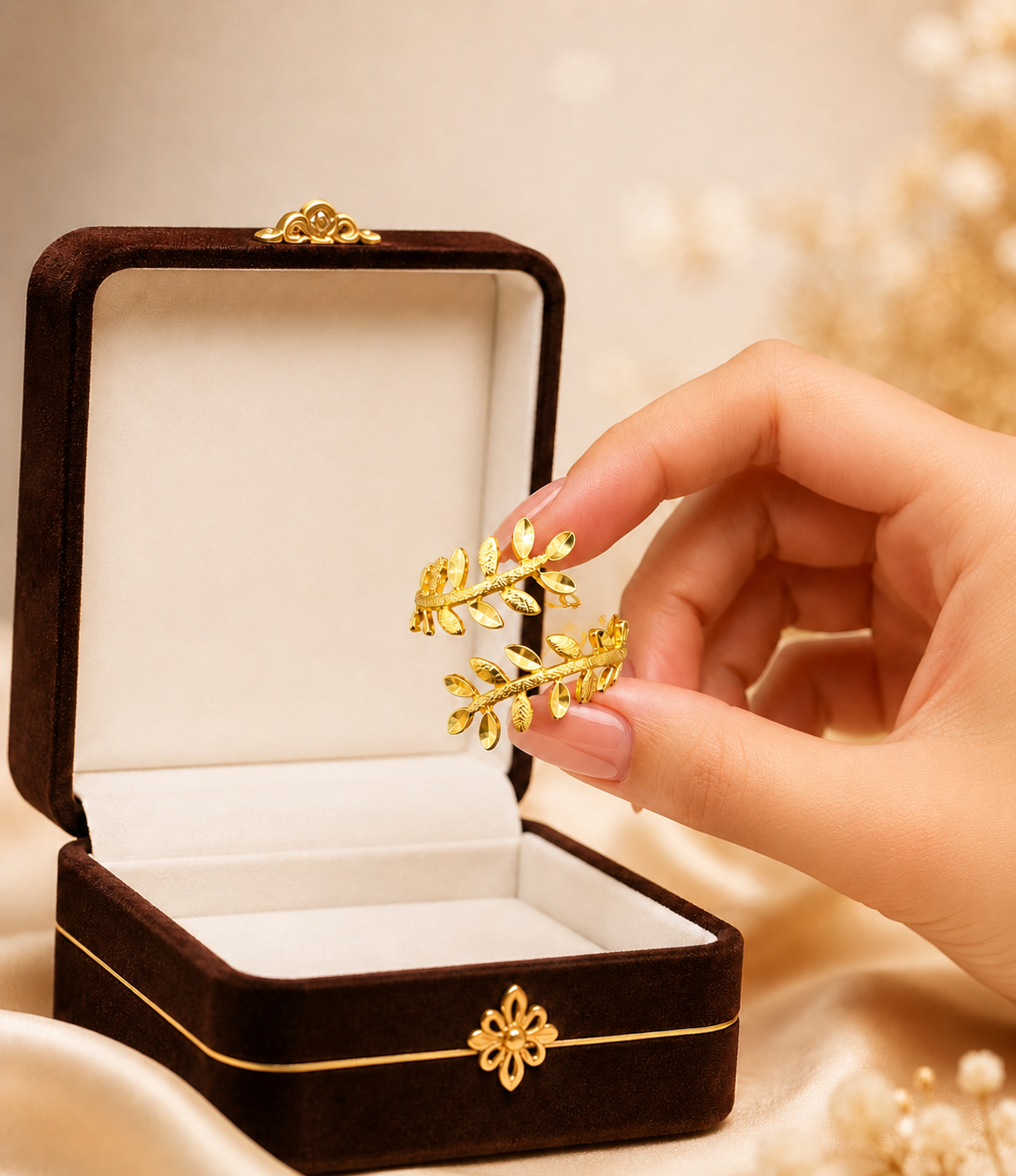 Elegant Gold Leaf Open Ring